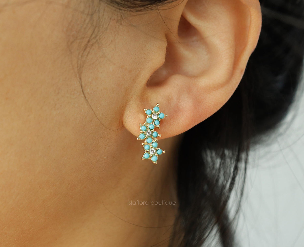 Turquoise Color Flower Curve Studs