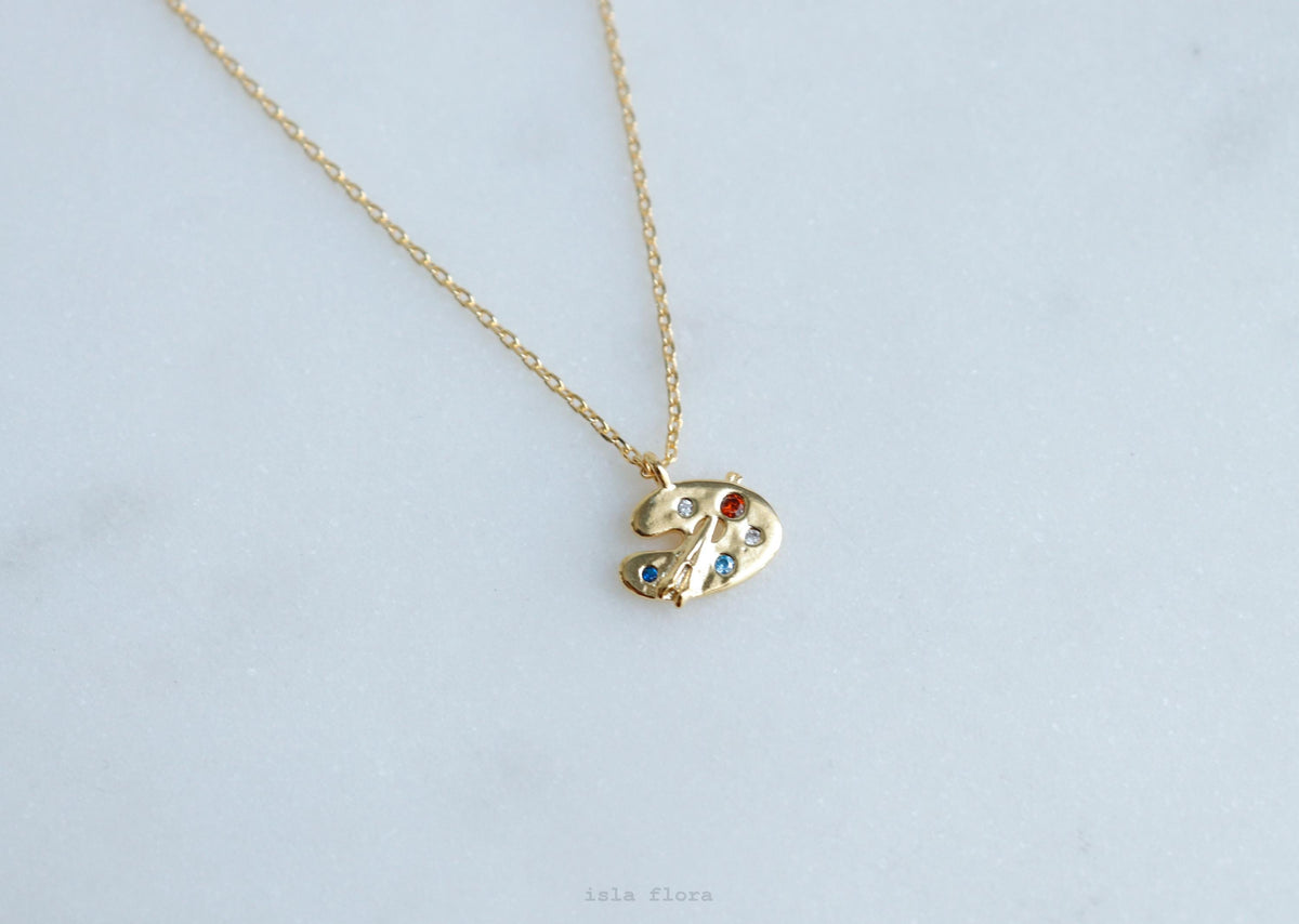 Isla Flora Dainty Palette and Brush Charm Necklace
