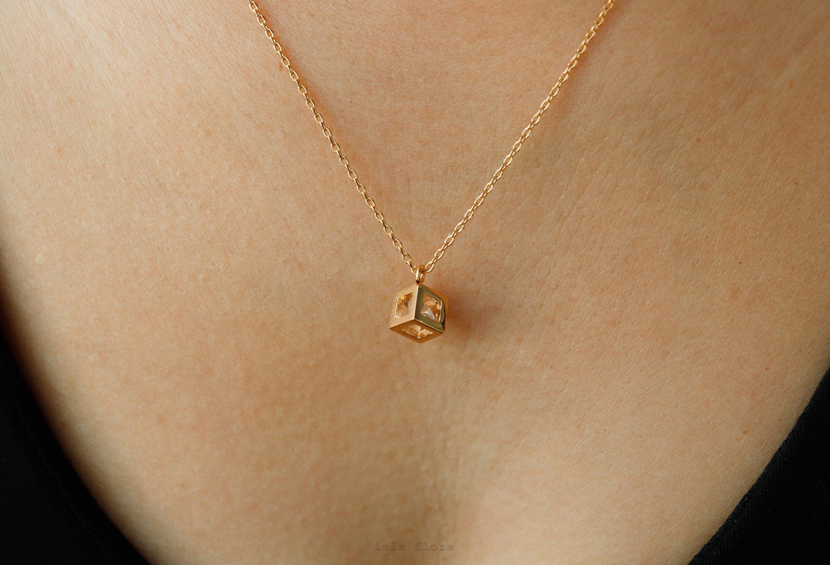 Isla Flora Gem Encased Cube Necklace