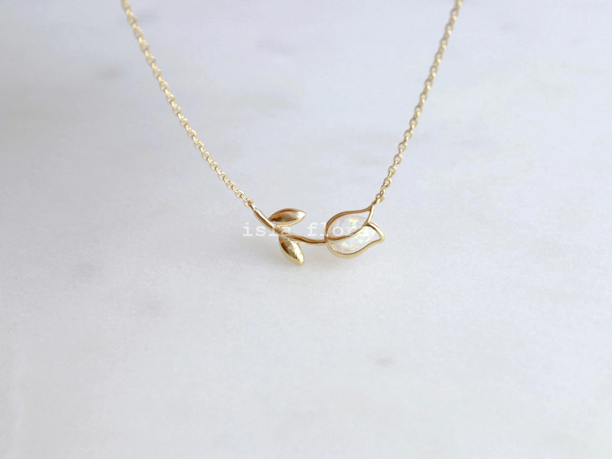 Isla Flora Dainty Encased Opal Tulip Necklace