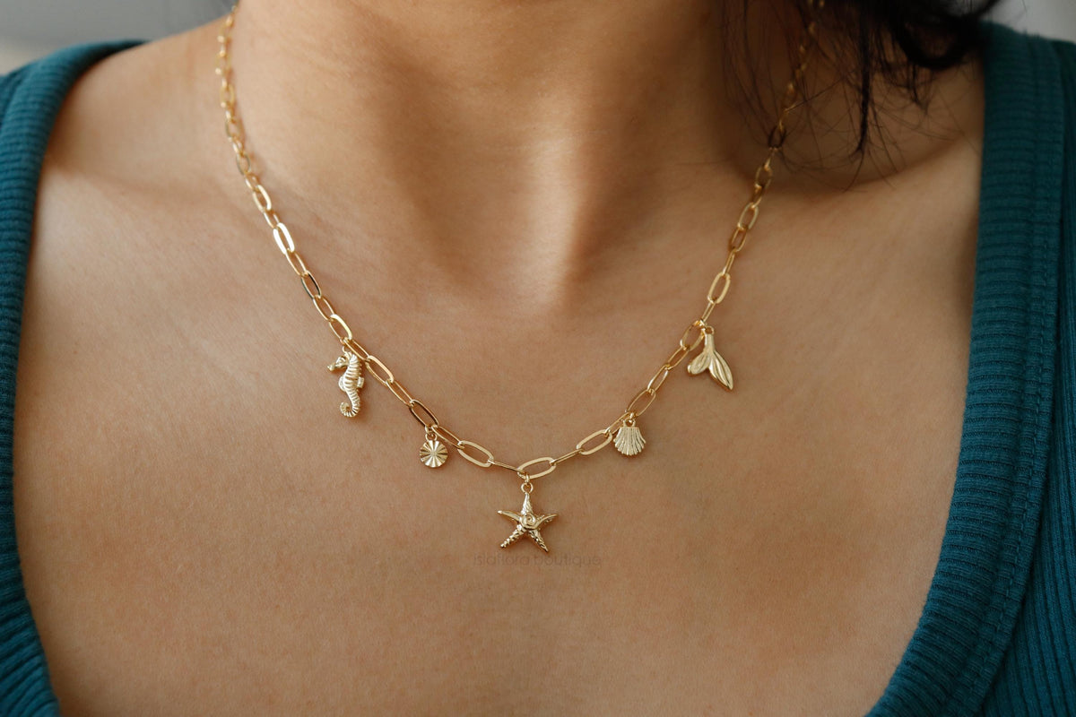 Isla Flora Coastal Sea Charms Station Necklace