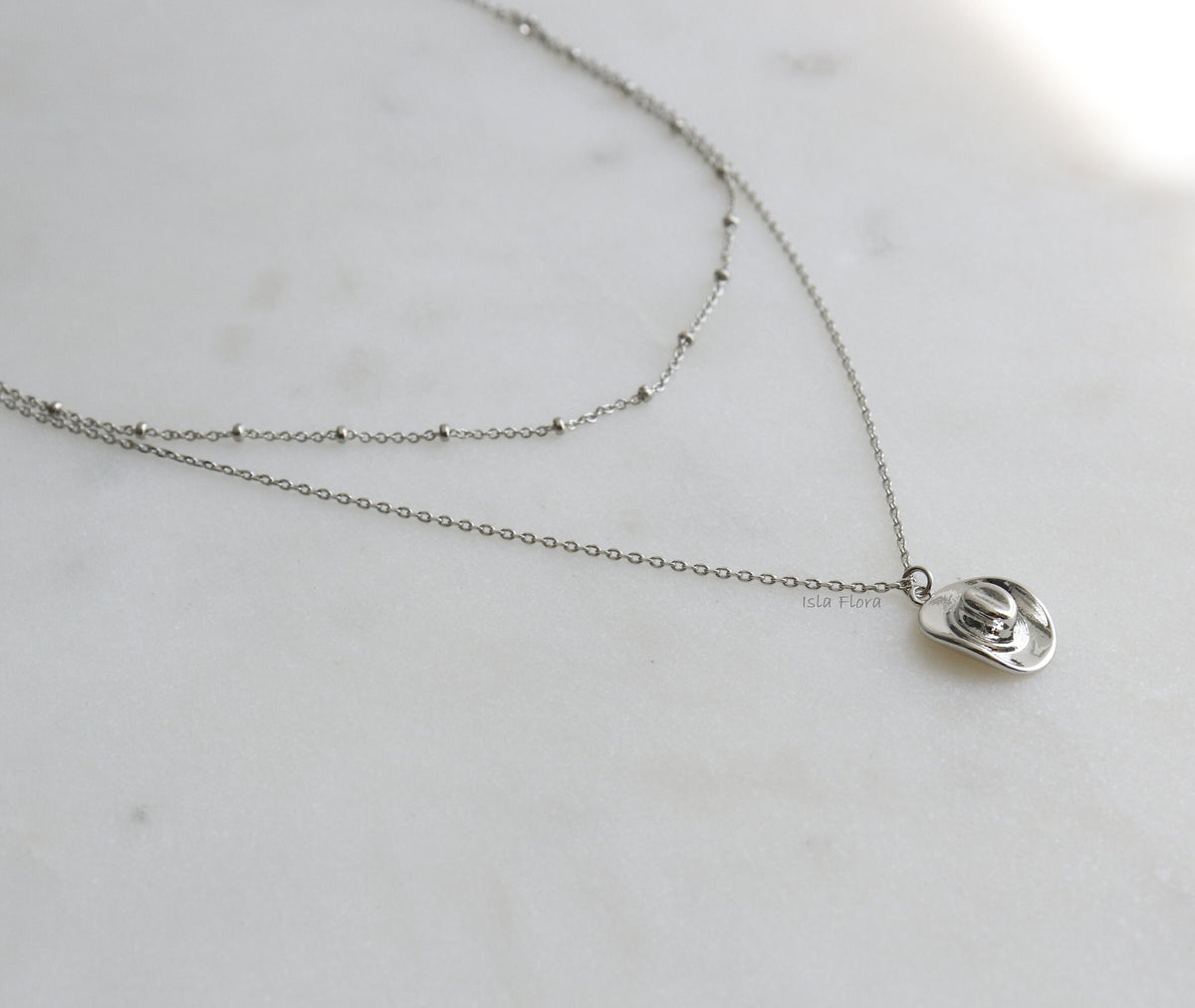 Dainty Hat Pendant Layered Chain Necklace