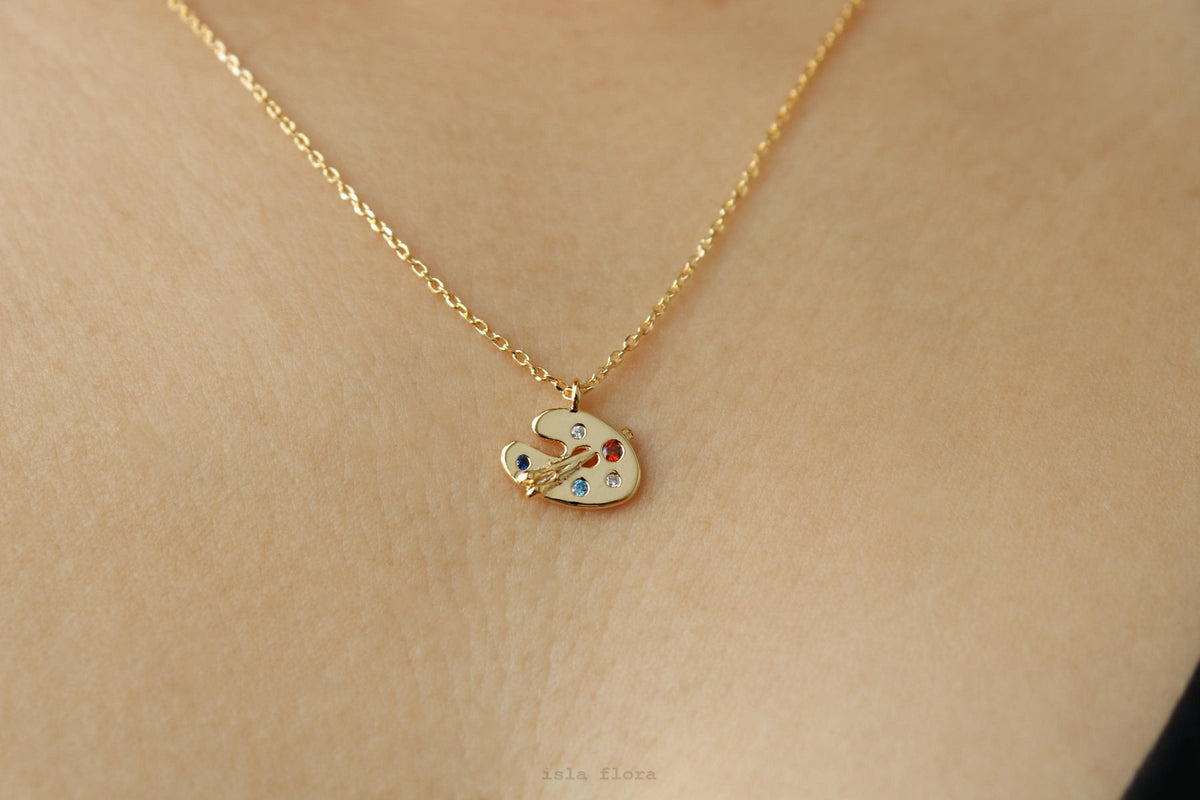 Isla Flora Dainty Palette and Brush Charm Necklace