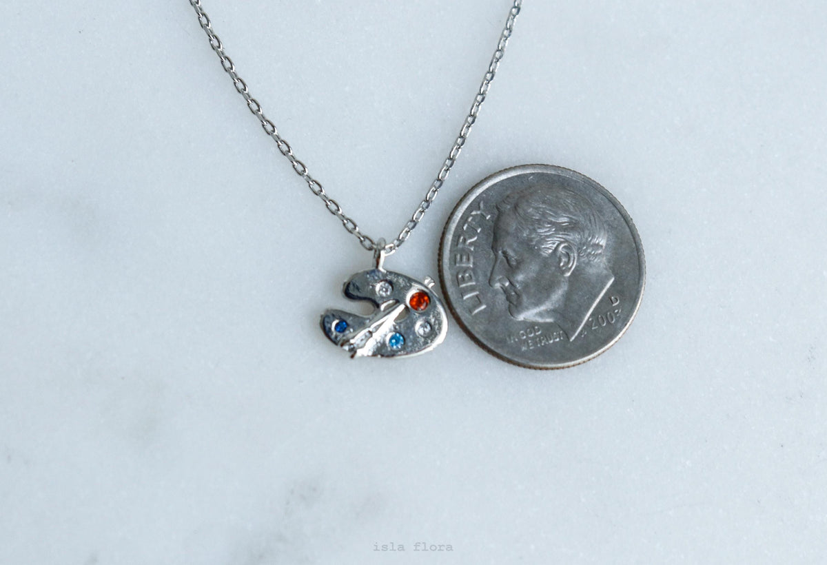 Isla Flora Dainty Palette and Brush Charm Necklace
