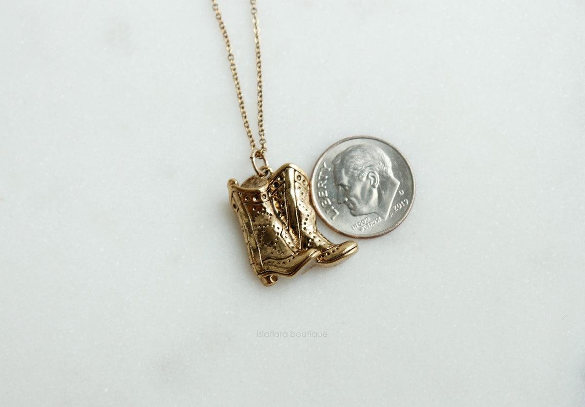 Antique Gold Cowboy Boots Pair Necklace