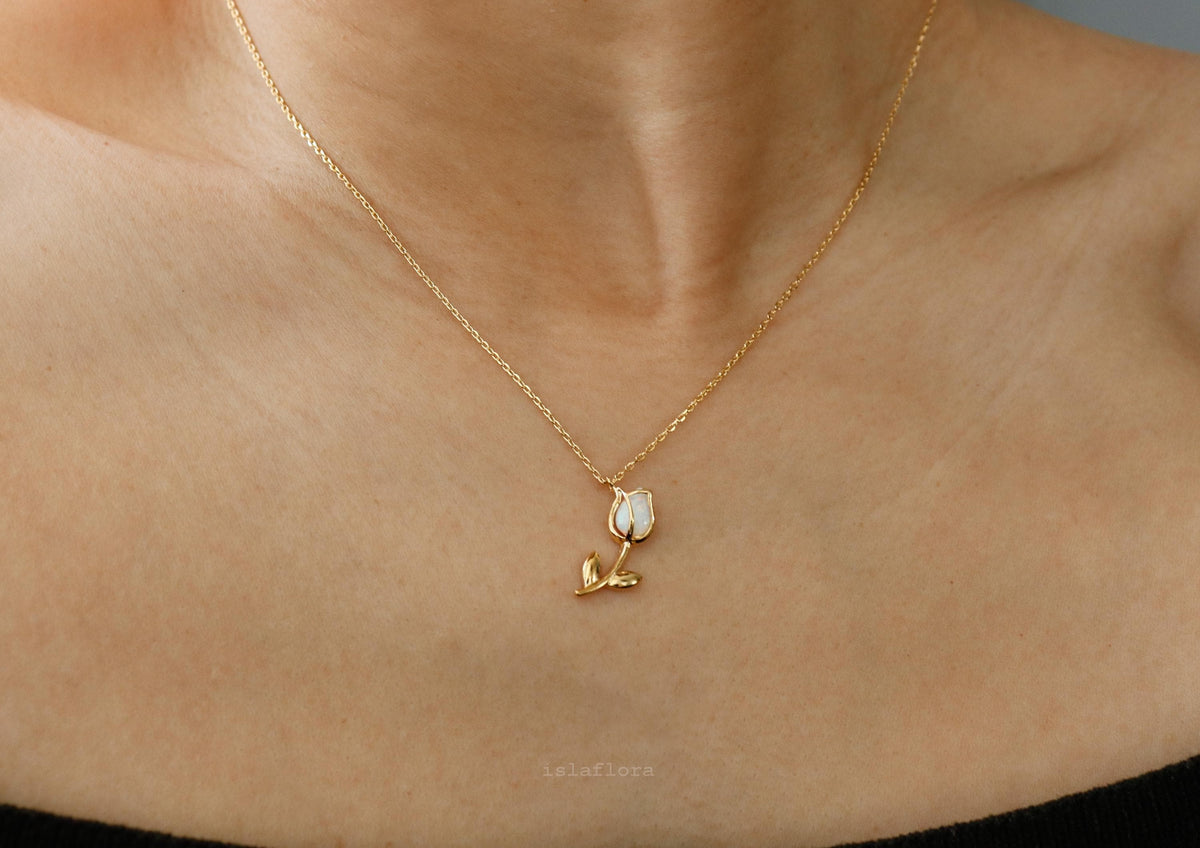 Isla Flora Standing Encased Opal Tulip Necklace
