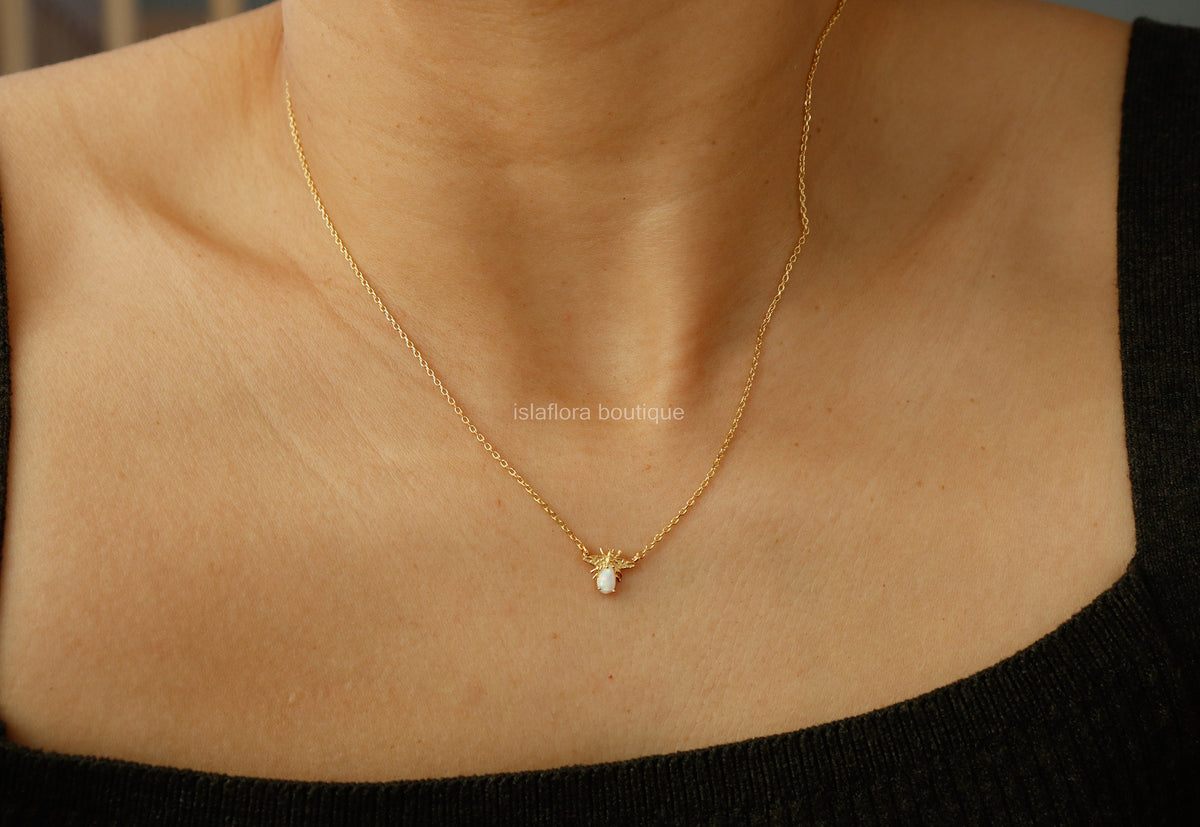 Isla Flora Opal Bee Necklace