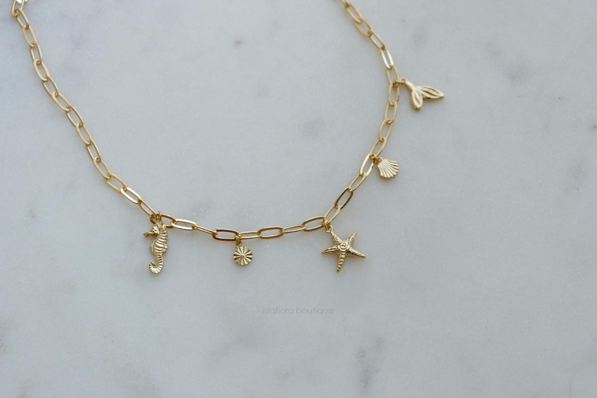 Isla Flora Coastal Sea Charms Station Necklace