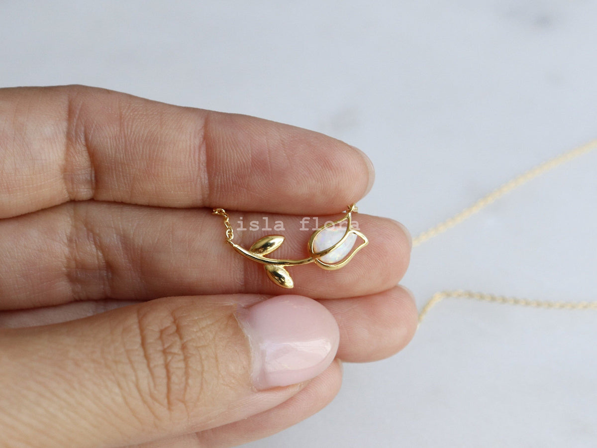 Isla Flora Dainty Encased Opal Tulip Necklace