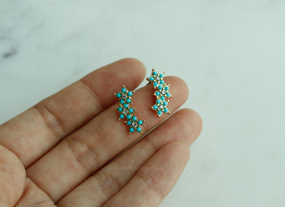 Turquoise Color Flower Curve Studs