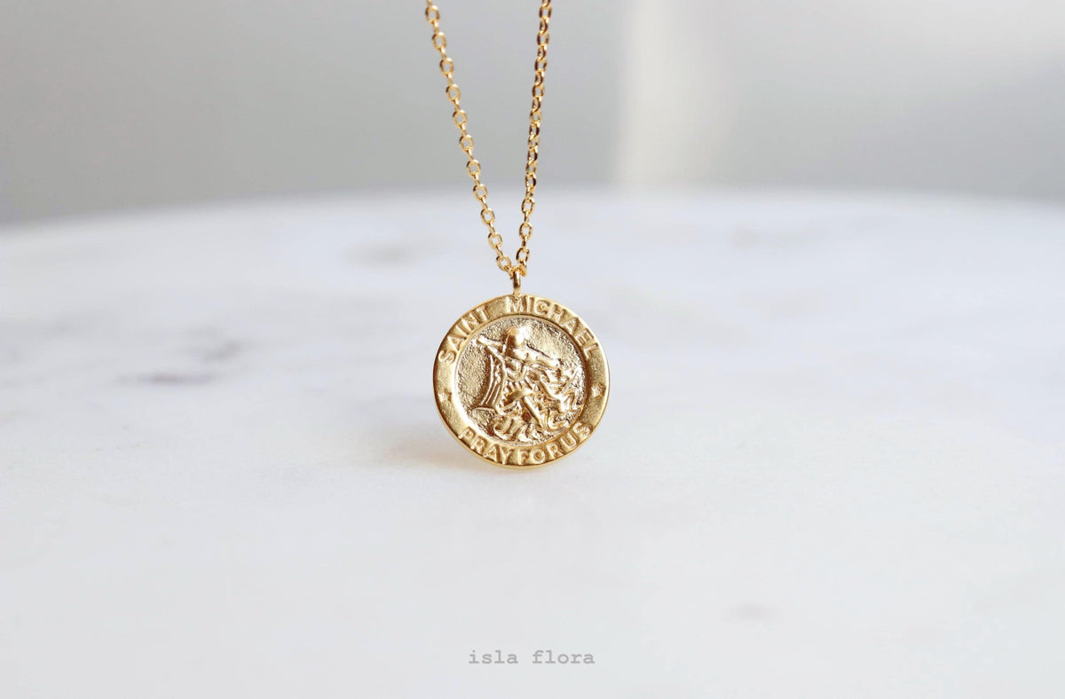Isla Flora Saint Michael Coin Pendant Necklace