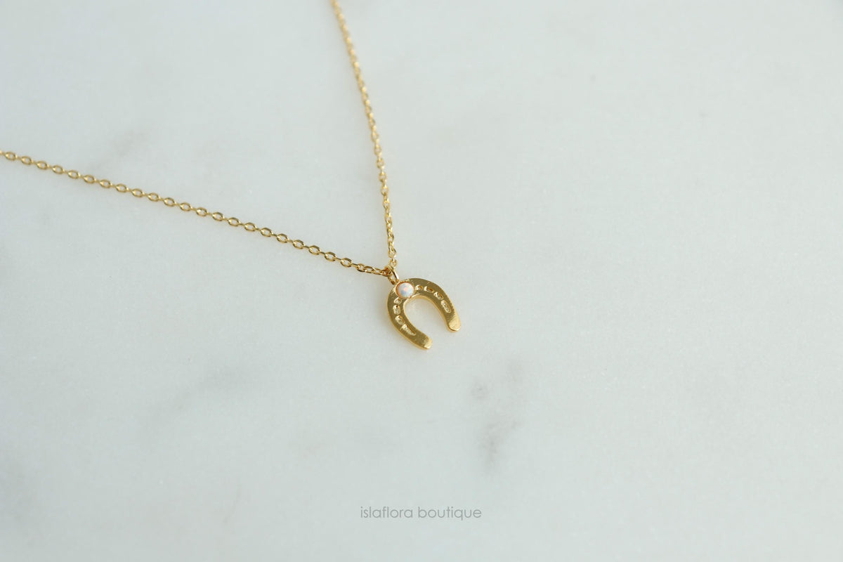 Isla Flora Opal Point Horseshoe Pendant Necklace
