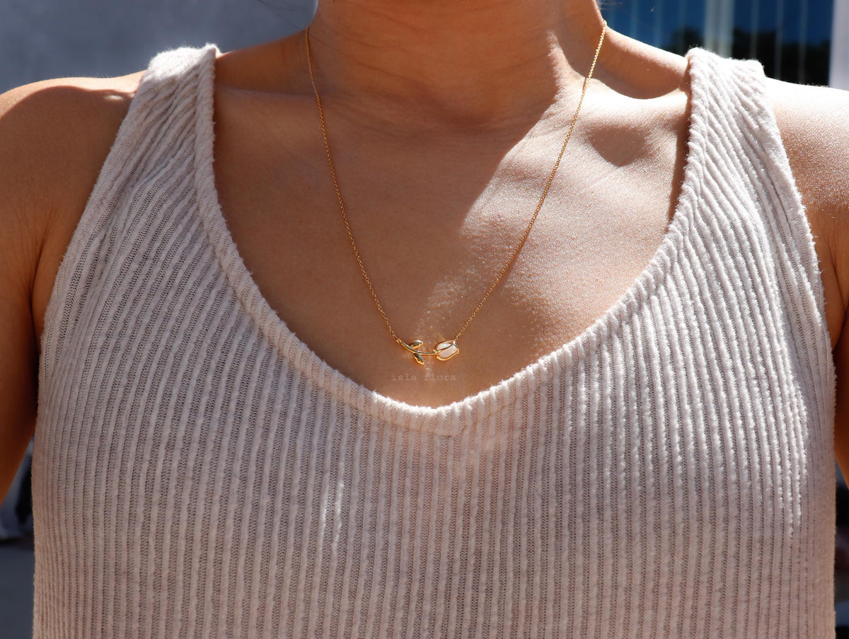 Isla Flora Dainty Encased Opal Tulip Necklace