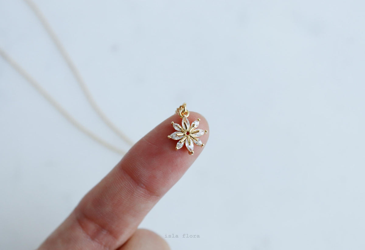 Isla Flora Marquise Crystal Flower Pendant Necklace Gold Filled