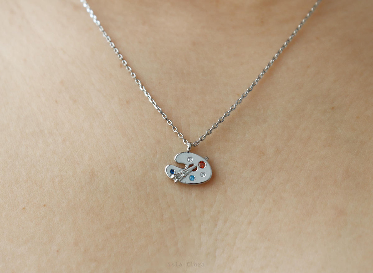 Isla Flora Dainty Palette and Brush Charm Necklace