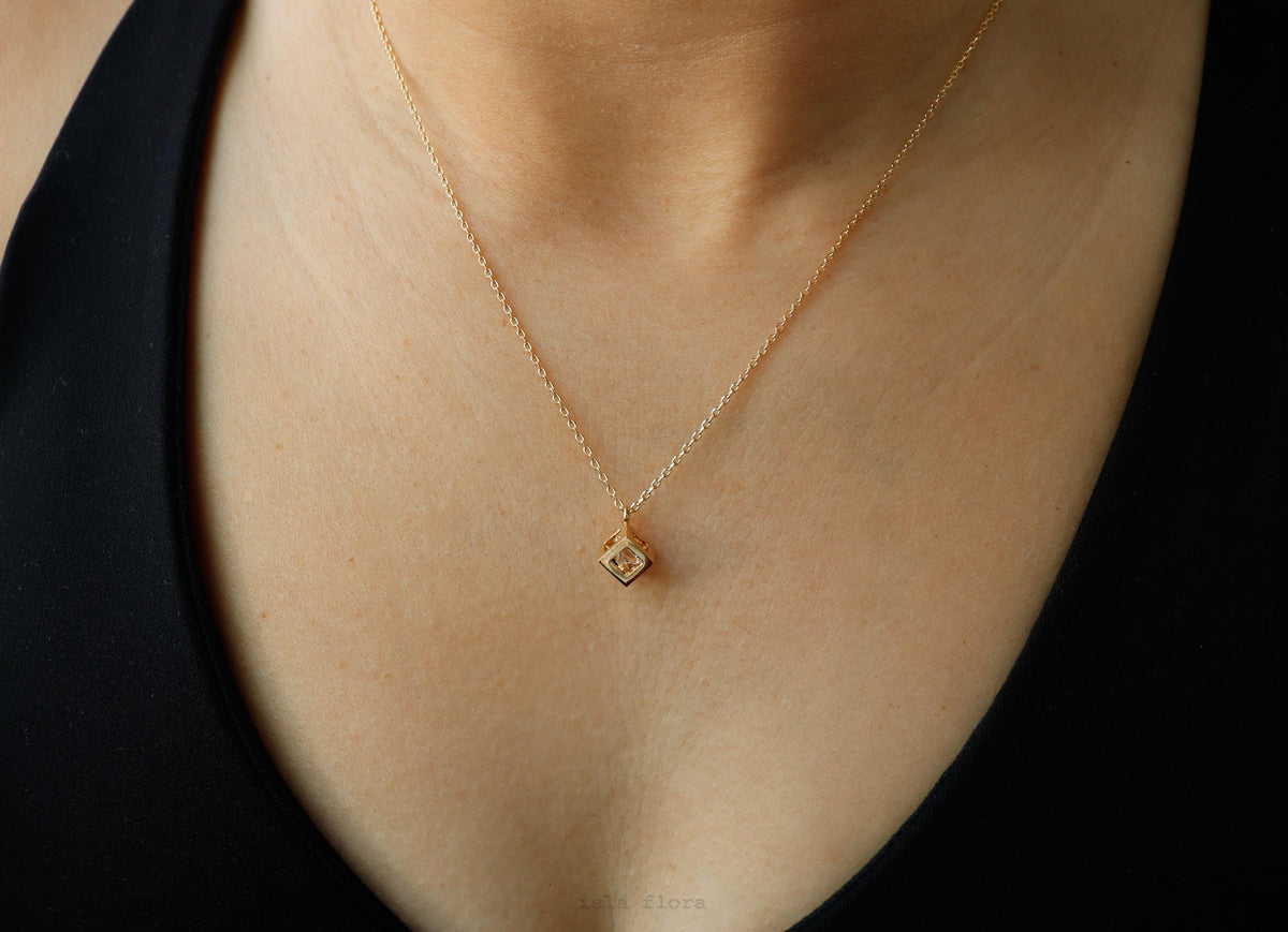 Isla Flora Gem Encased Cube Necklace