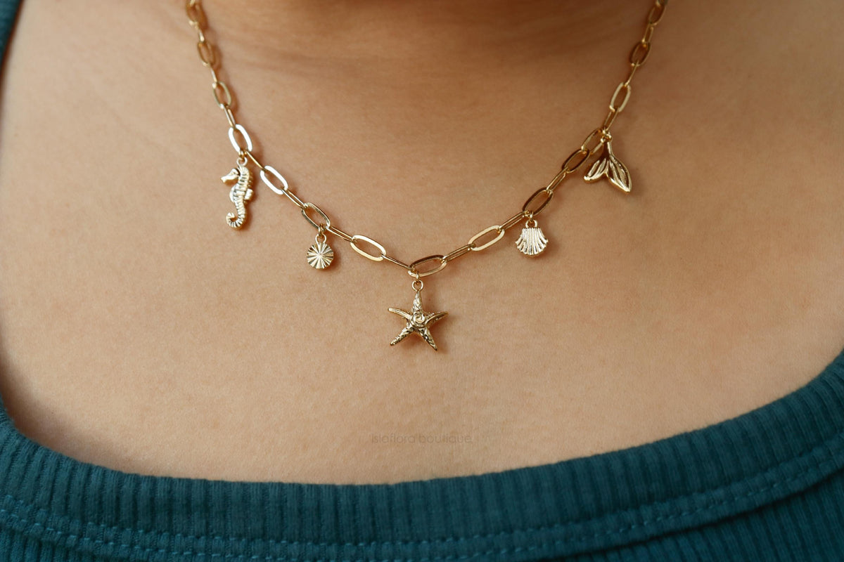 Isla Flora Coastal Sea Charms Station Necklace