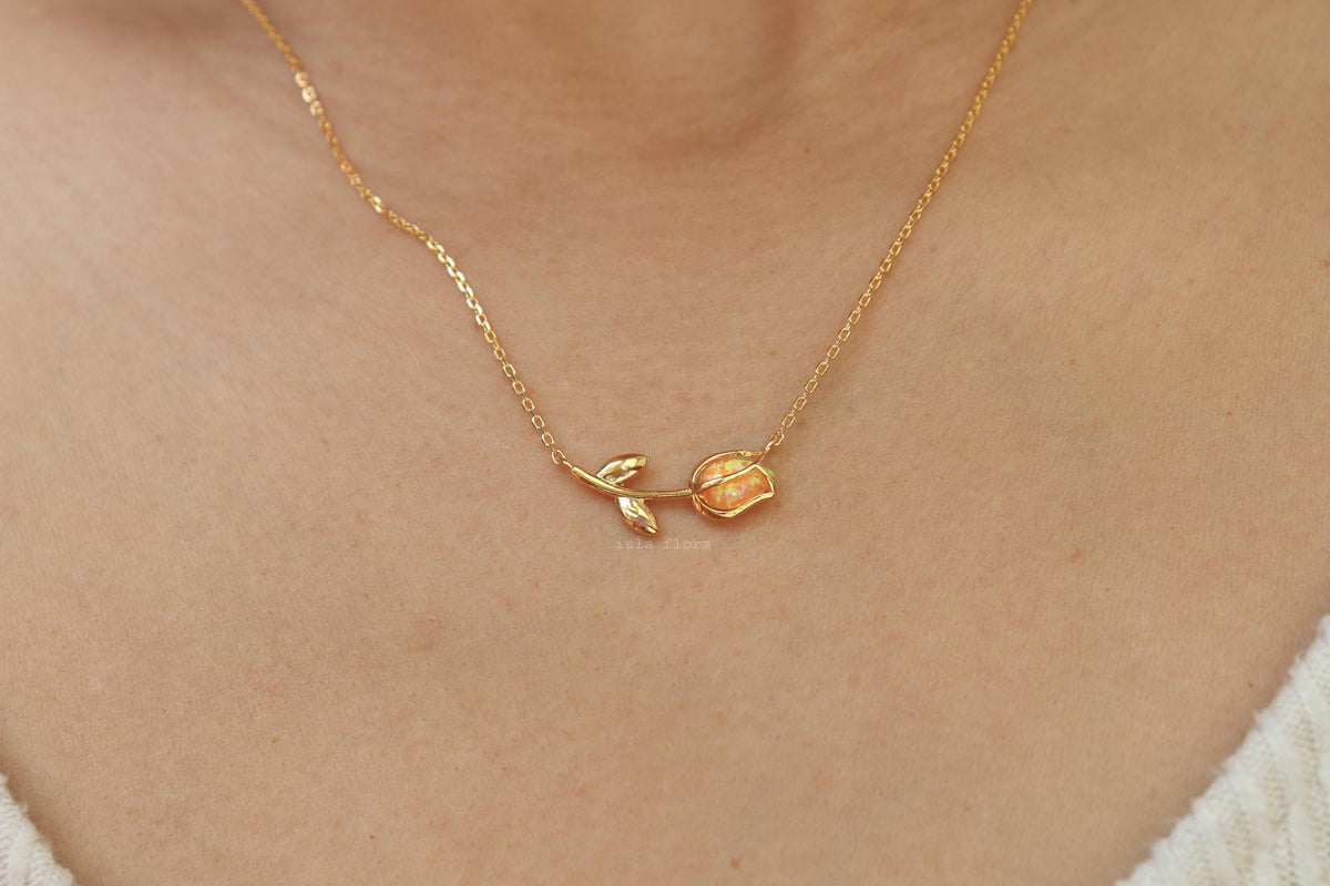 Vibrant Orange Opal Tulip Necklace