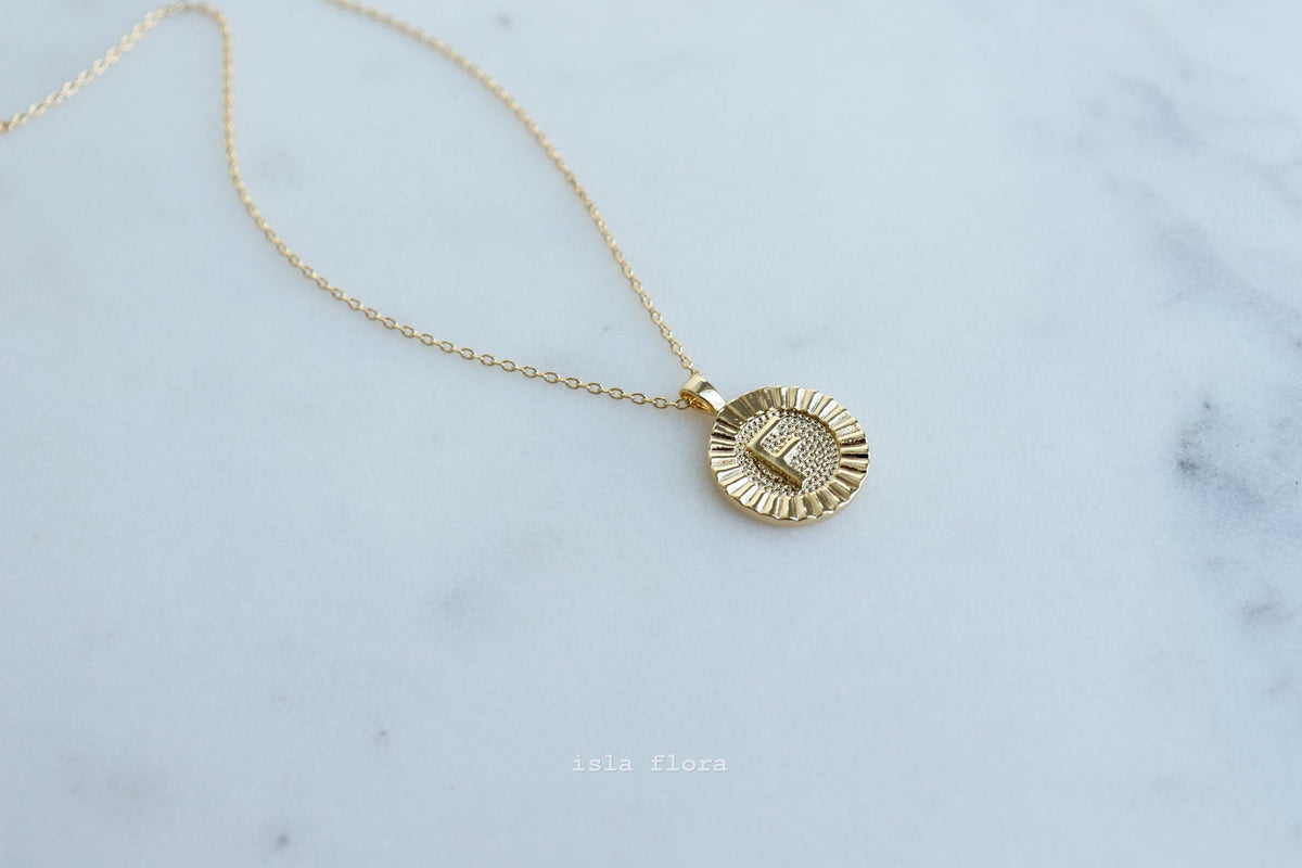 f initial medal coin pendant necklace