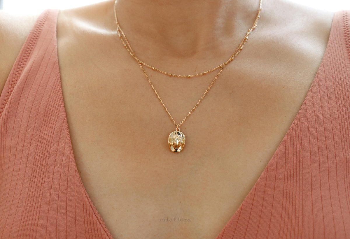 Dainty Hat Pendant Layered Chain Necklace