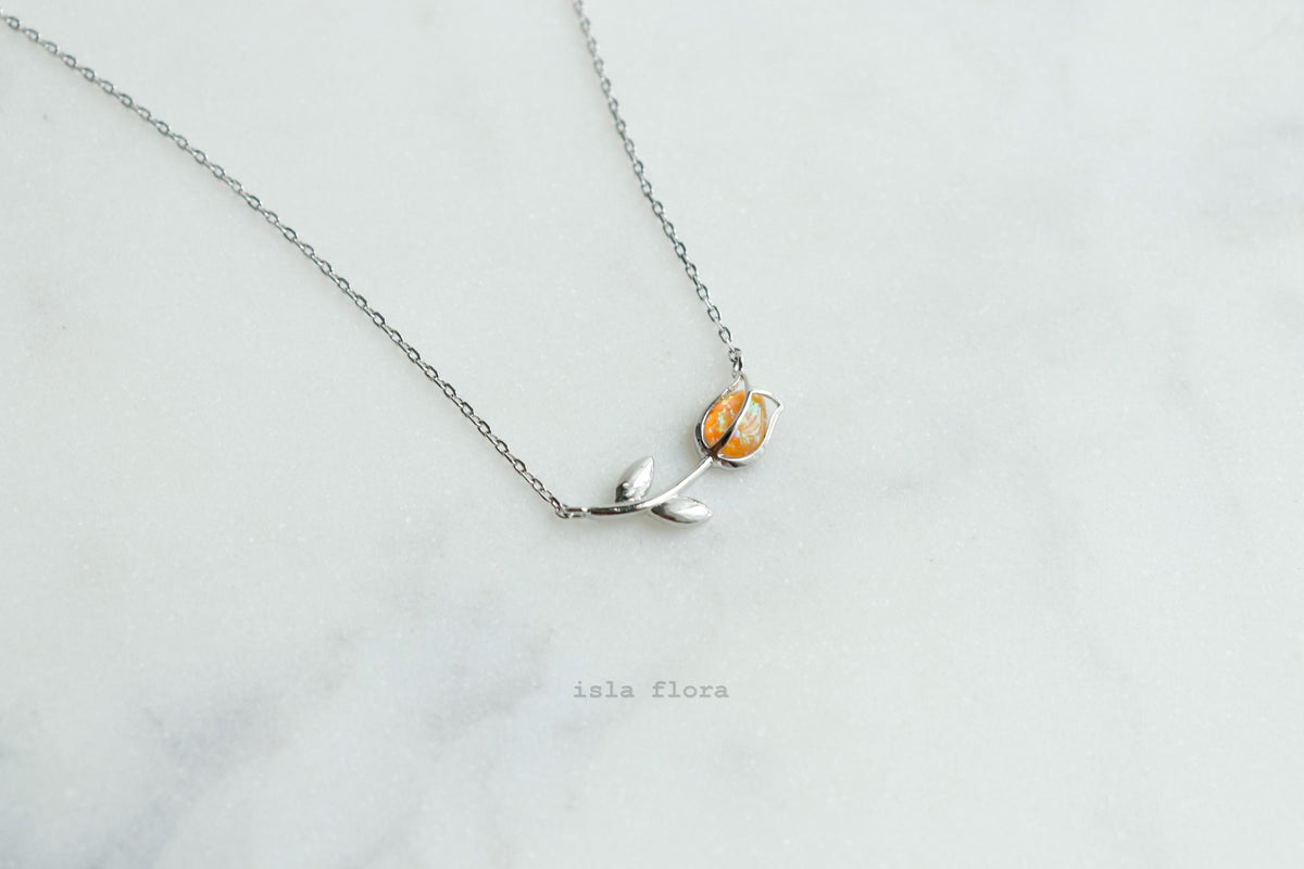 Vibrant Orange Opal Tulip Necklace