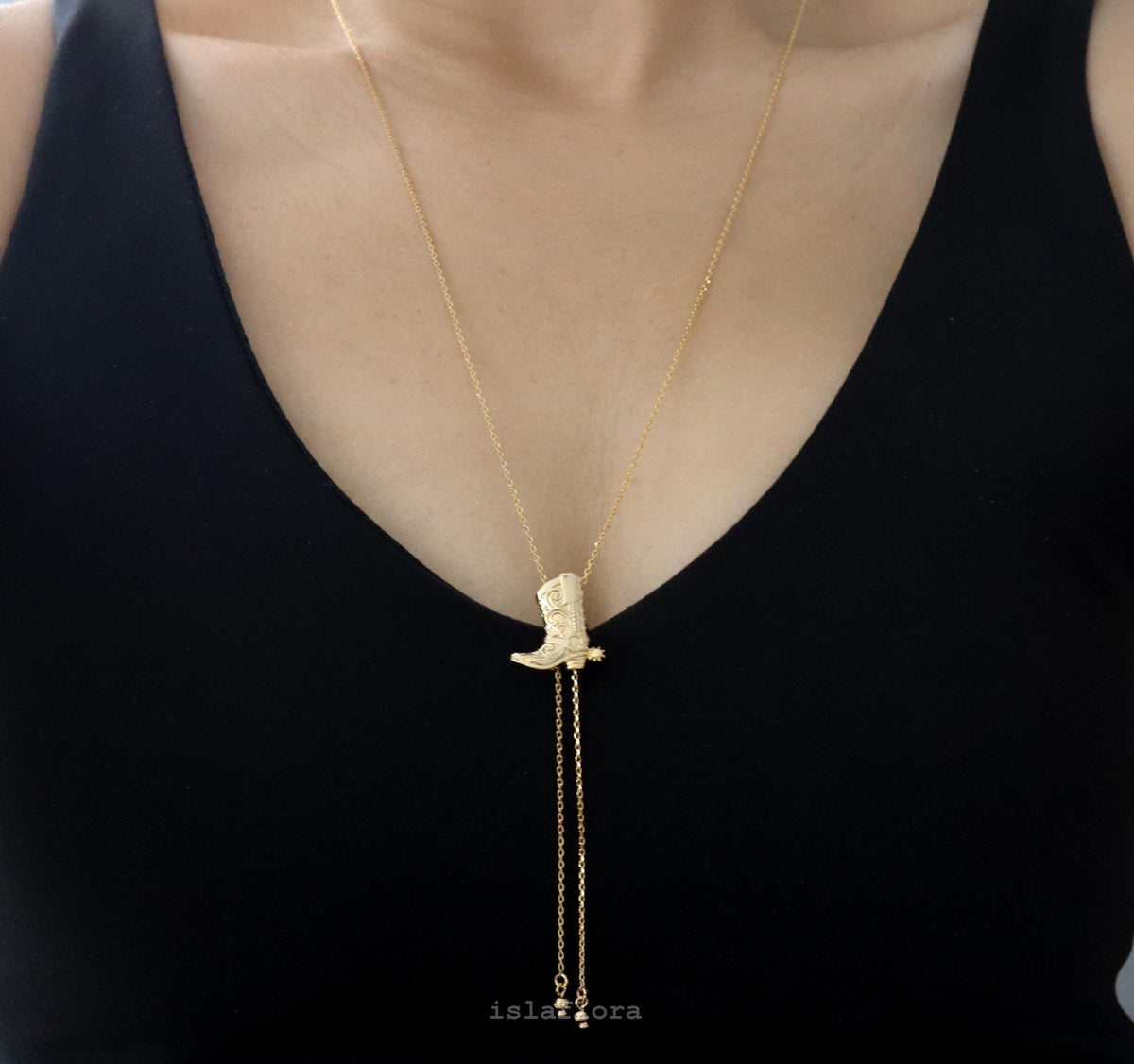 Isla Flora Adjustable Cowgirl Boot Bolo Necklace