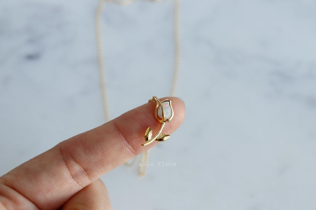 Isla Flora Standing Encased Opal Tulip Necklace