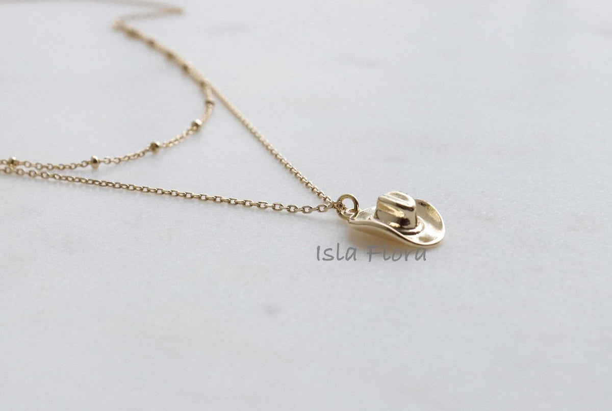 Dainty Hat Pendant Layered Chain Necklace