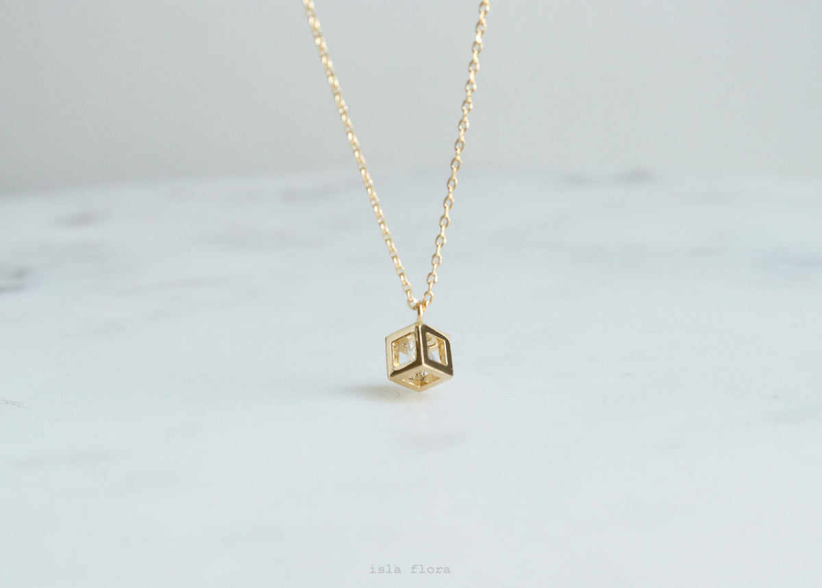 Isla Flora Gem Encased Cube Necklace