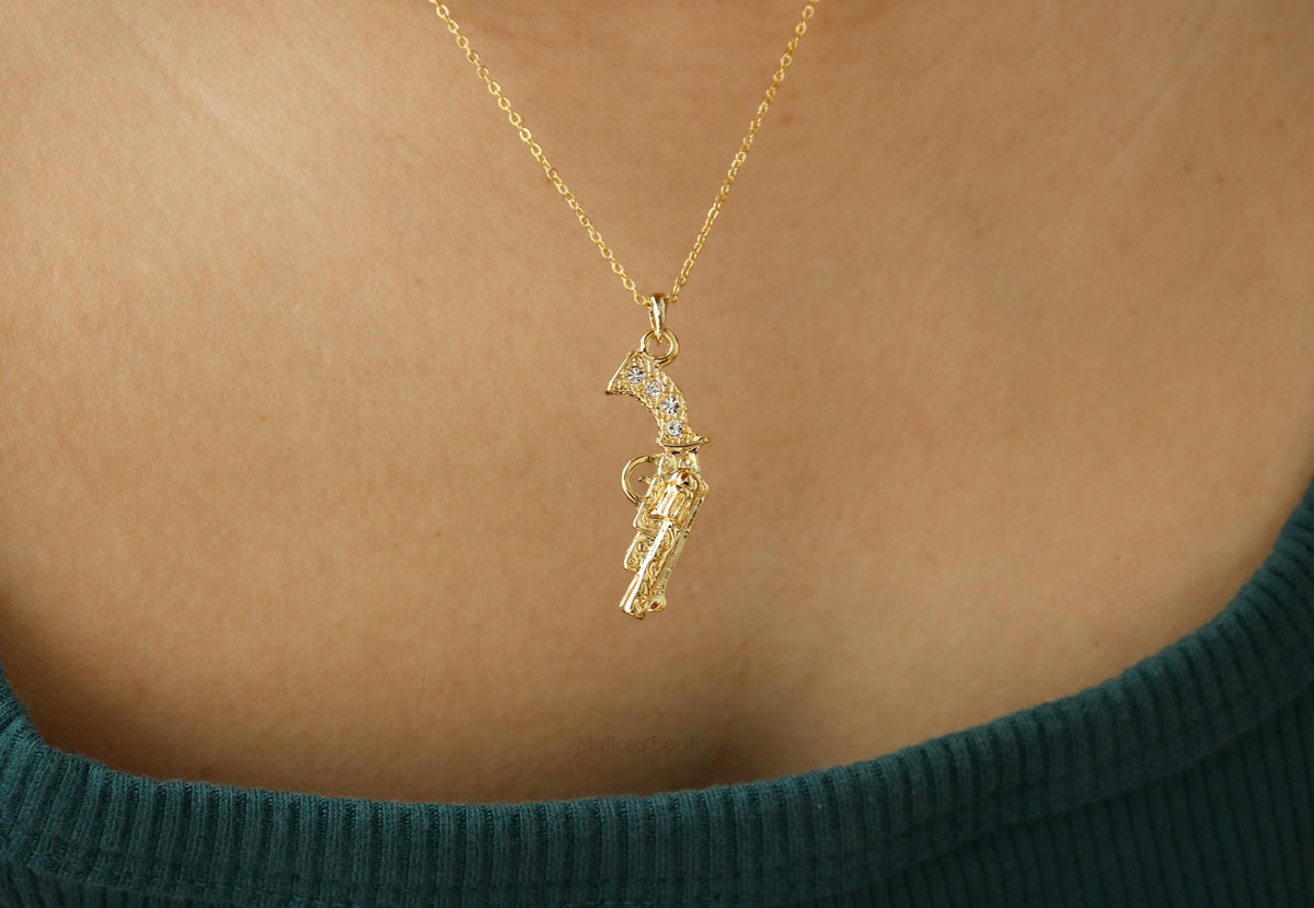 Western Antique Revolver Necklace