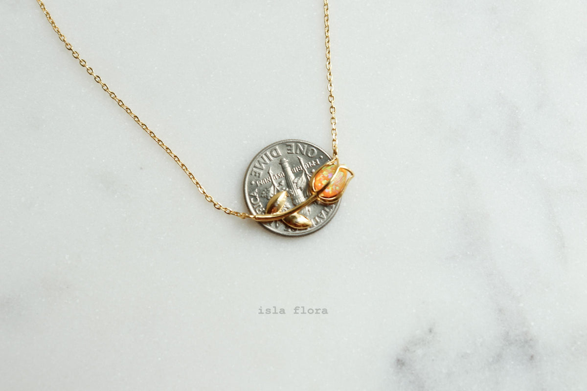 Vibrant Orange Opal Tulip Necklace