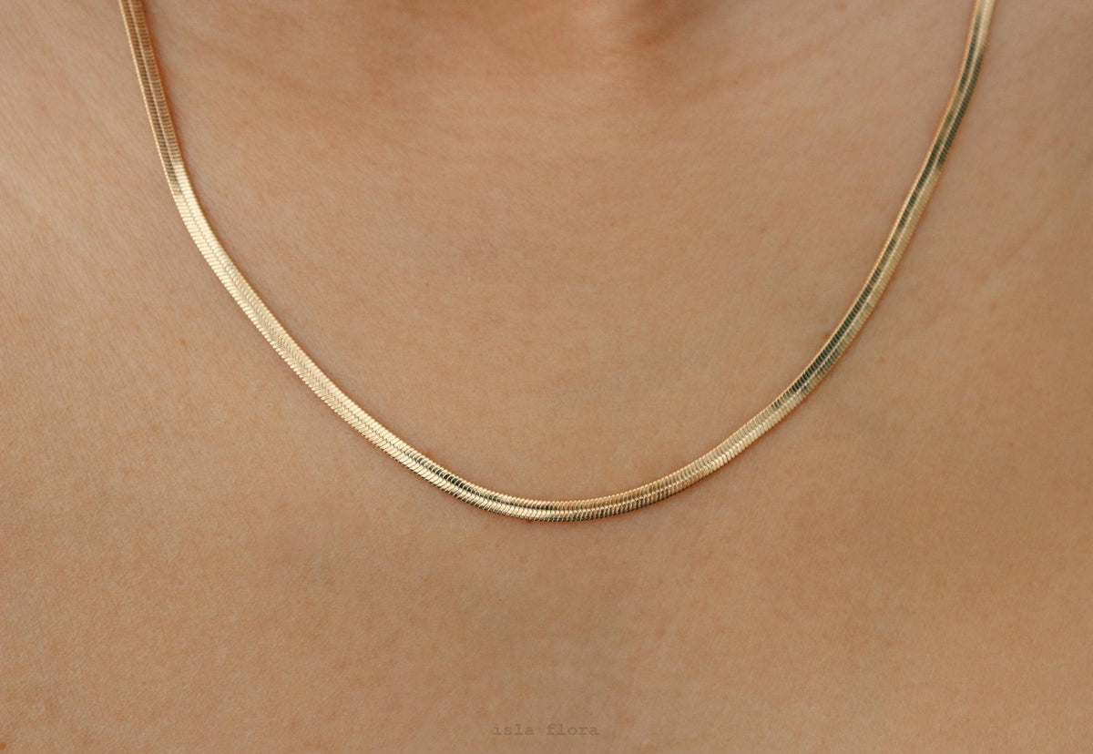 Isla Flora Gold Filled Thin Herringbone Chain Necklace