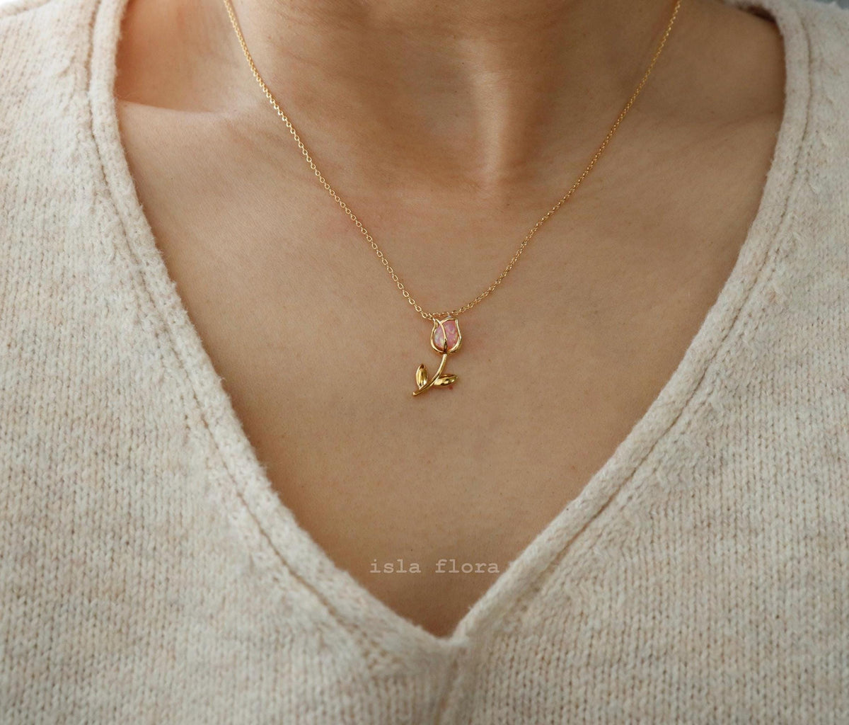 Isla Flora Standing Encased Opal Tulip Necklace