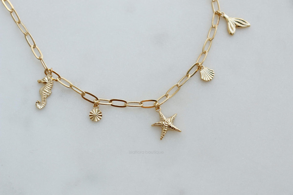 Isla Flora Coastal Sea Charms Station Necklace