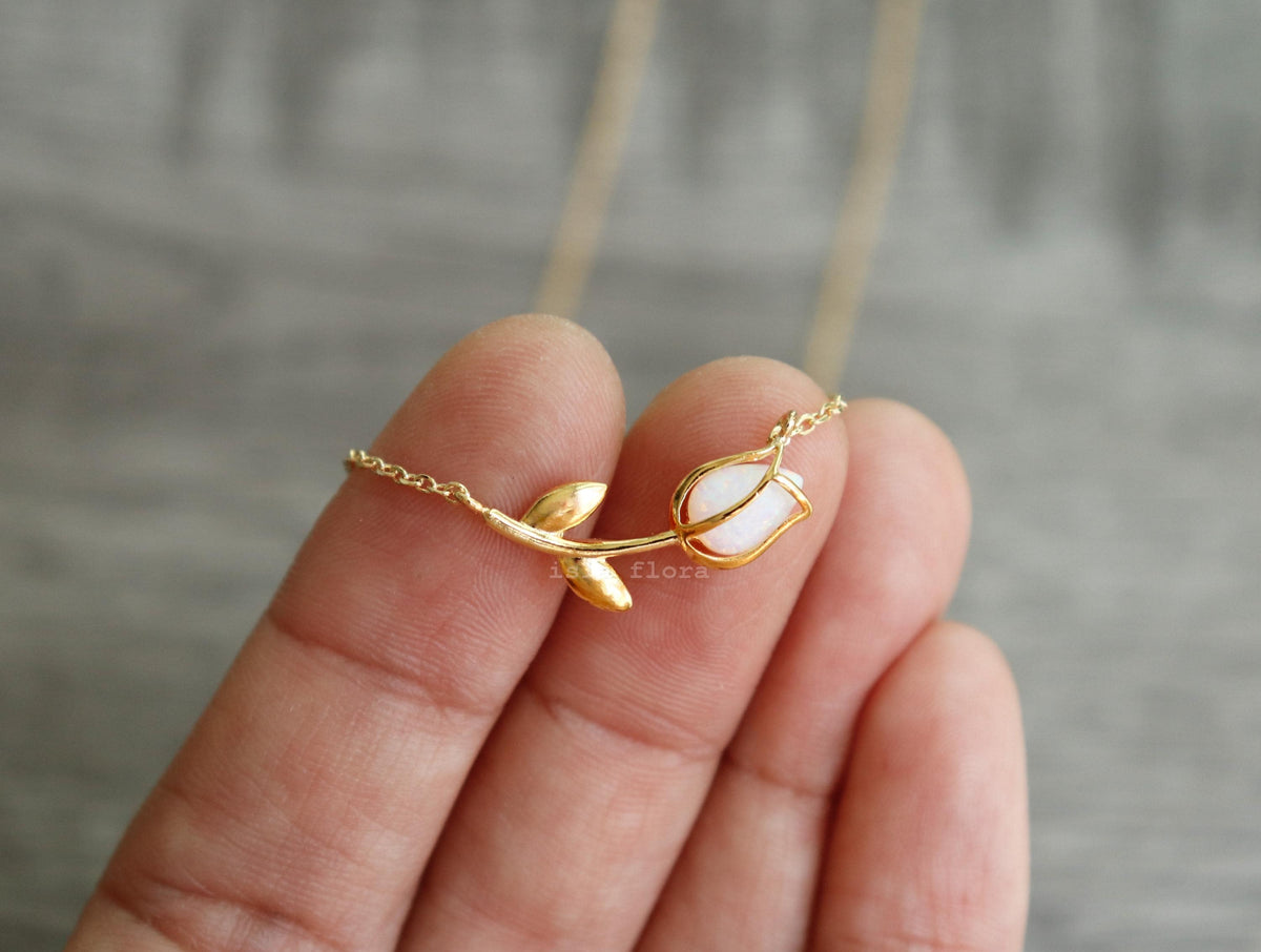 Isla Flora Dainty Encased Opal Tulip Necklace