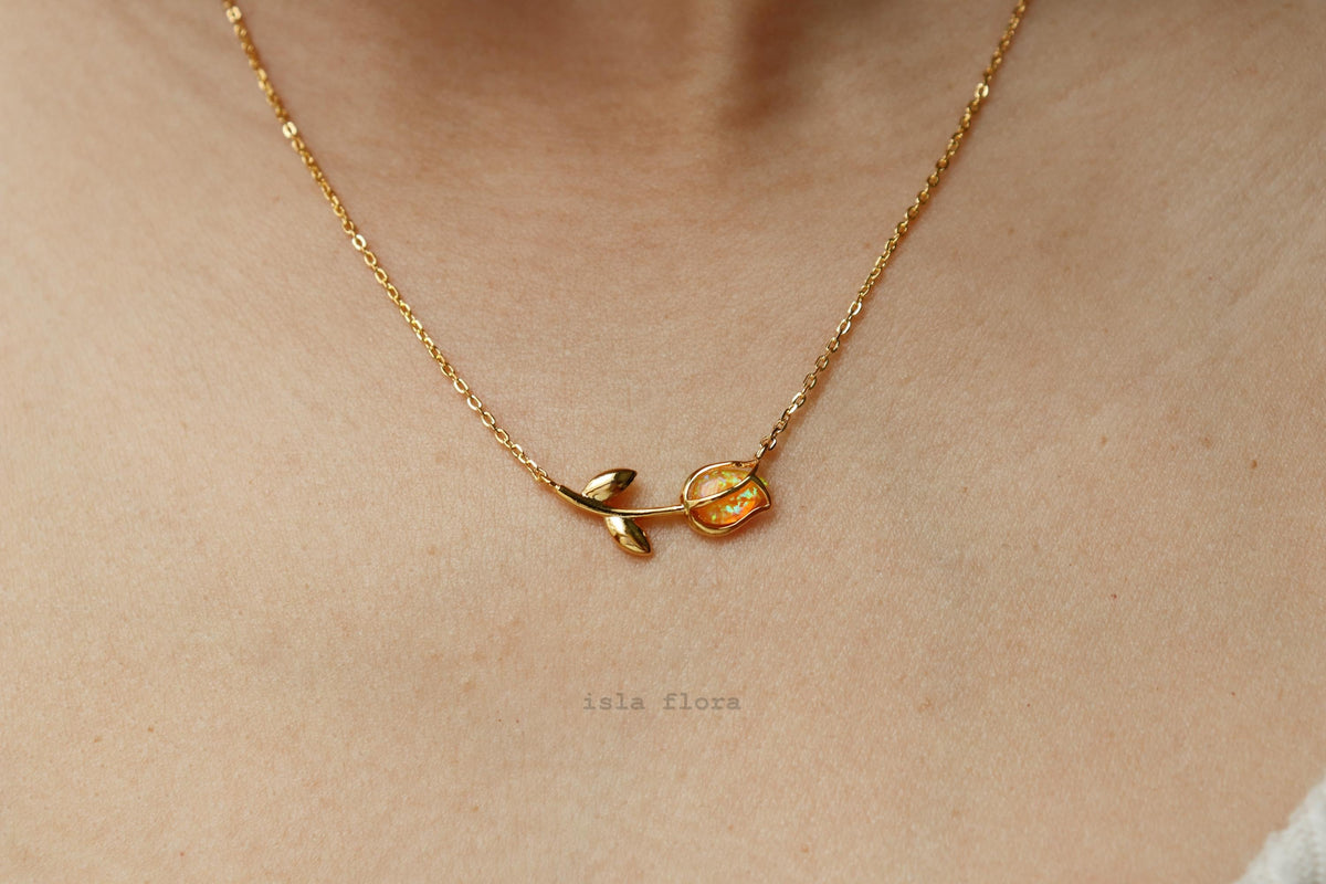 Vibrant Orange Opal Tulip Necklace