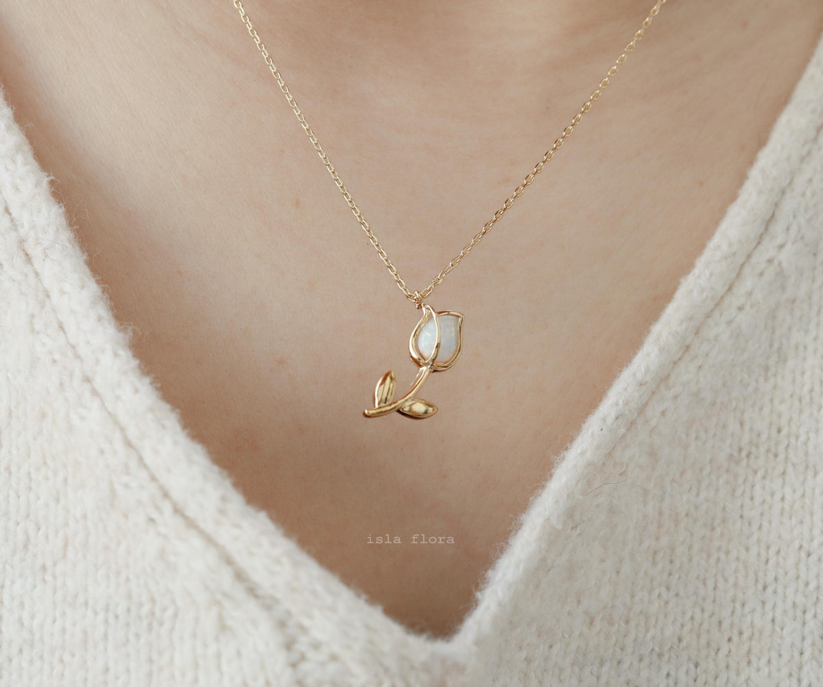 Isla Flora Standing Encased Opal Tulip Necklace