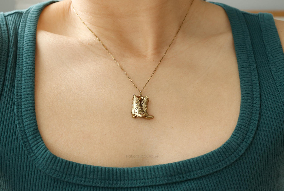 Antique Gold Cowboy Boots Pair Necklace