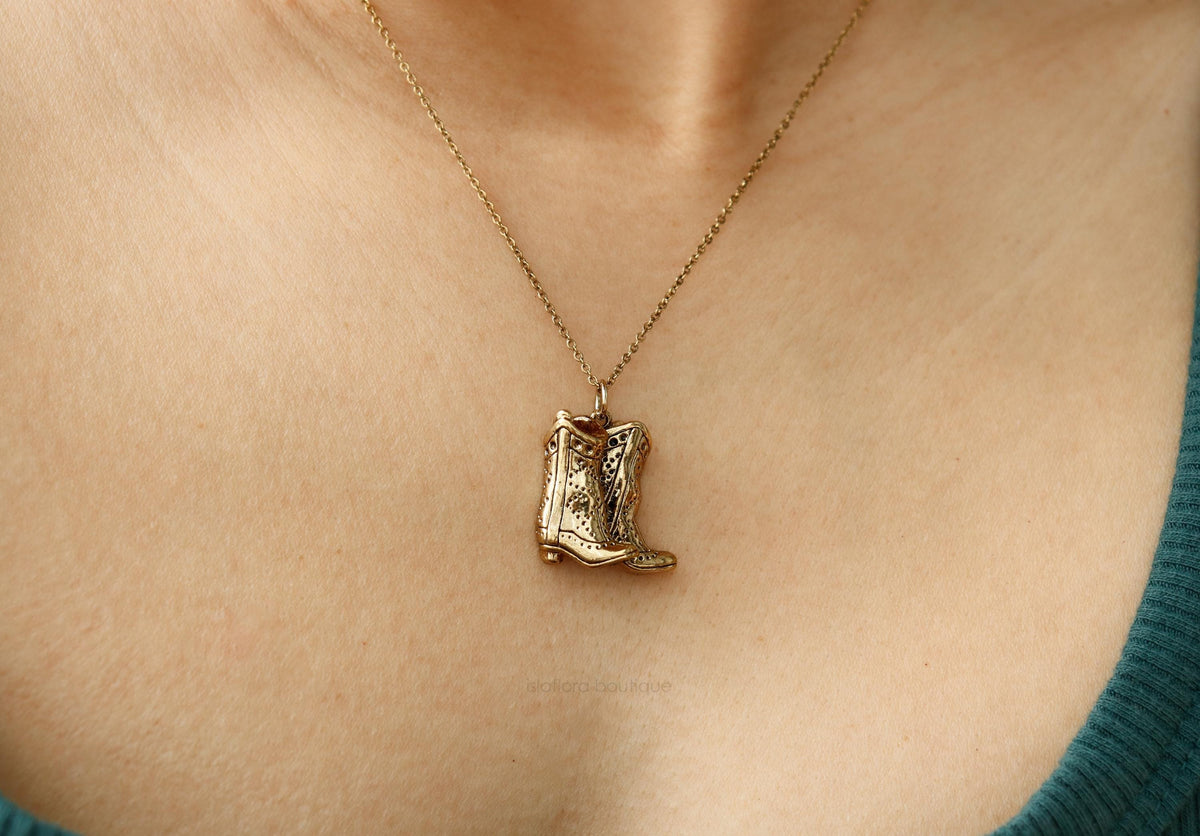 Antique Gold Cowboy Boots Pair Necklace