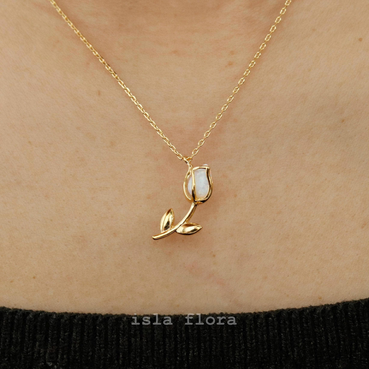Isla Flora Standing Encased Opal Tulip Necklace