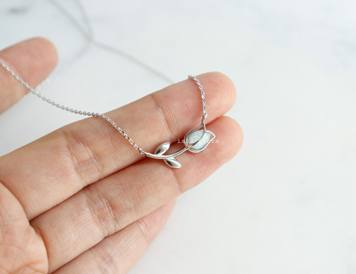 Isla Flora Dainty Encased Opal Tulip Necklace