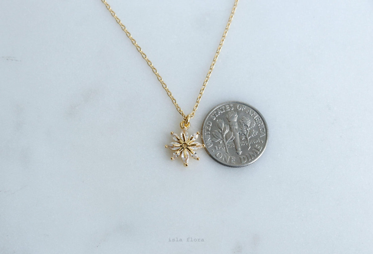 Isla Flora Marquise Crystal Flower Pendant Necklace Gold Filled