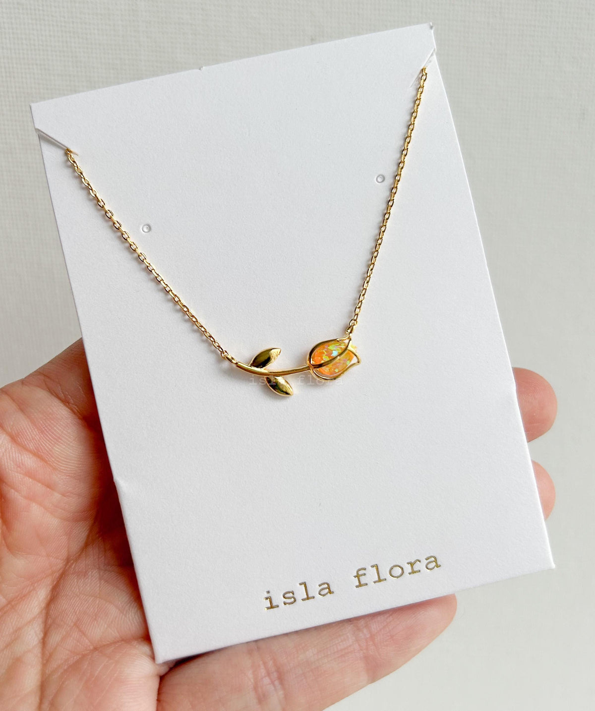 Vibrant Orange Opal Tulip Necklace