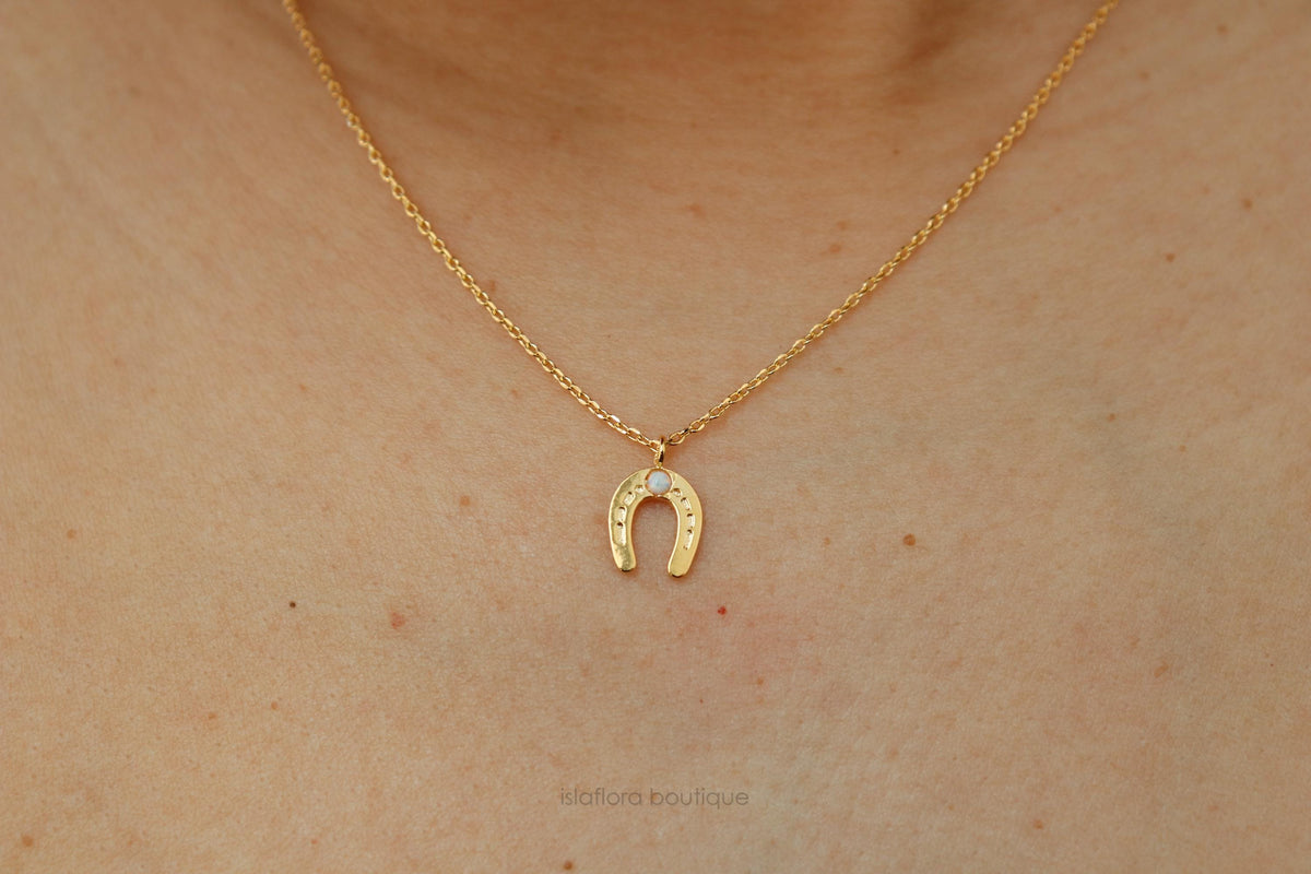 Isla Flora Opal Point Horseshoe Pendant Necklace