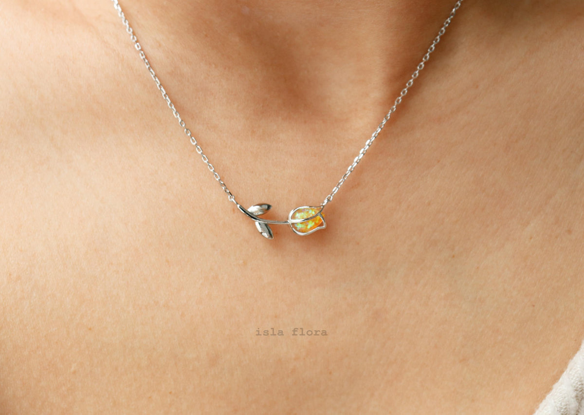 Vibrant Orange Opal Tulip Necklace