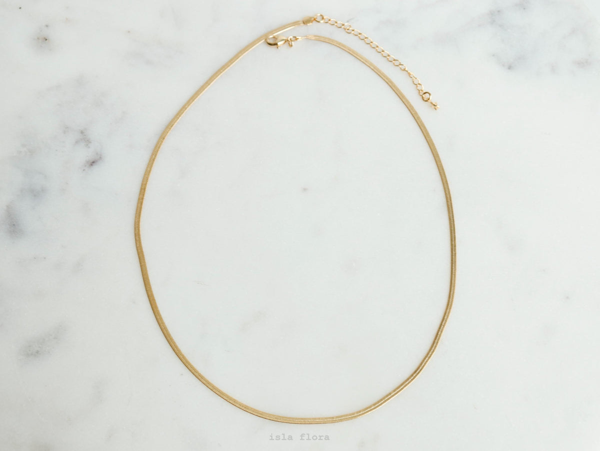 Isla Flora Gold Filled Thin Herringbone Chain Necklace