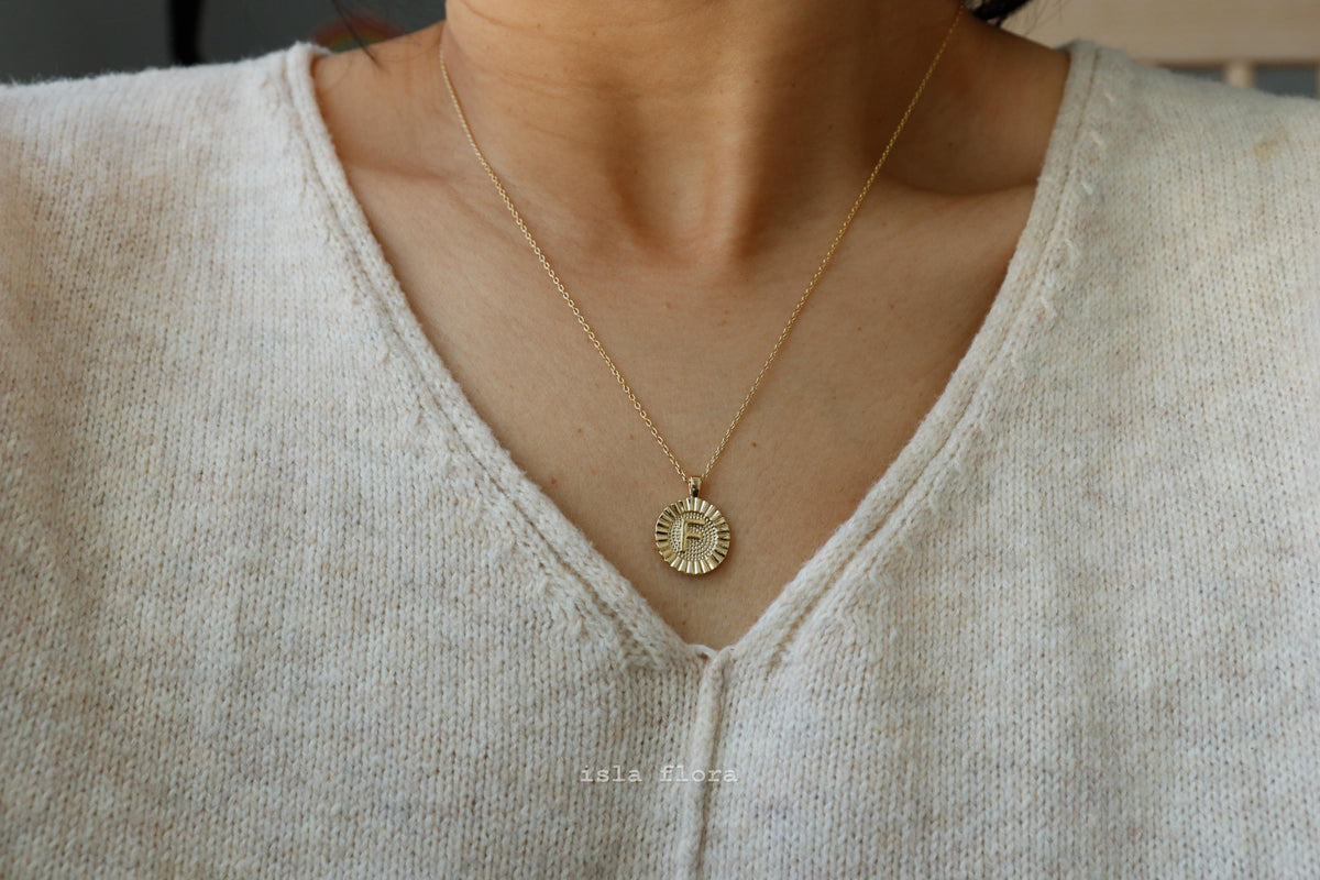 f initial medal coin pendant necklace
