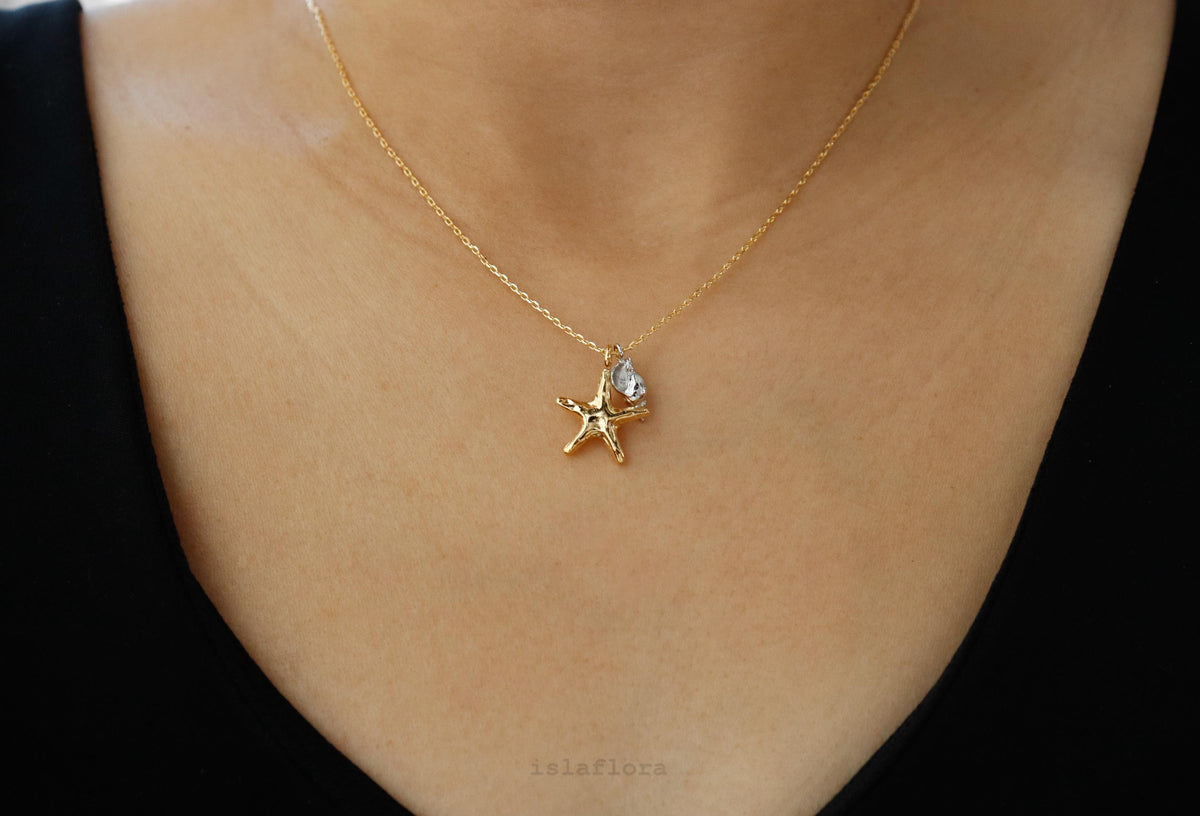 Two Tone Starfish and Conch Necklace