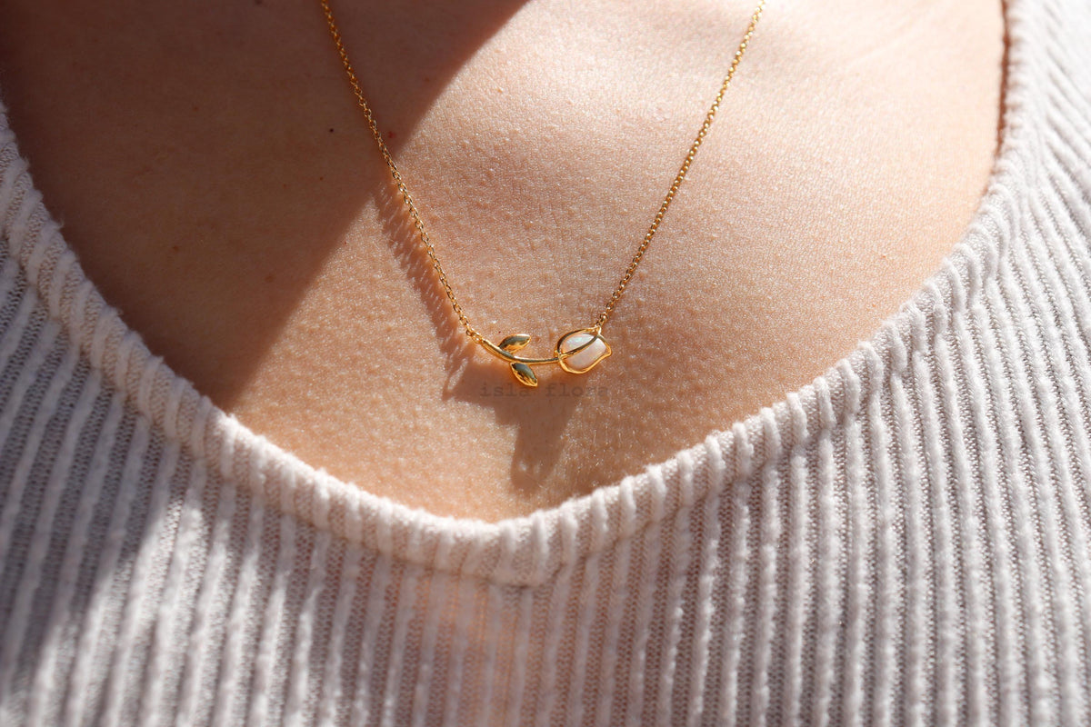Isla Flora Dainty Encased Opal Tulip Necklace