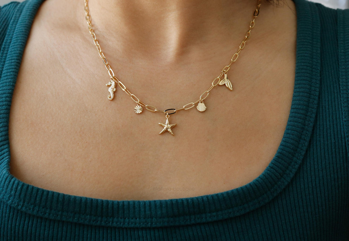 Isla Flora Coastal Sea Charms Station Necklace